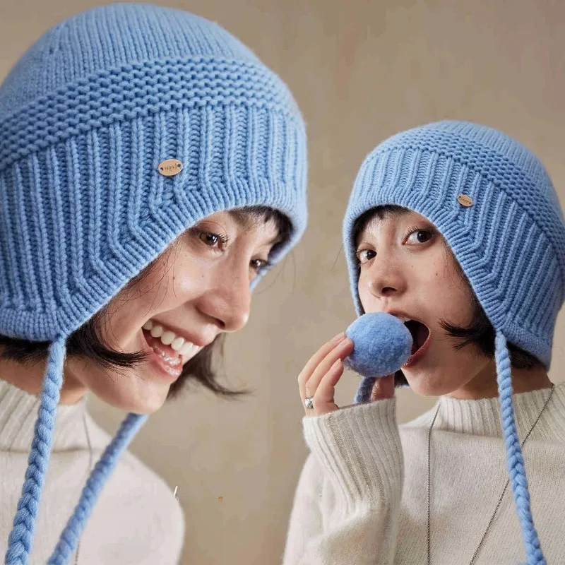 【en-stock】-style-elfe-mignon-tresse-pom-poms-epais-100-laine-tricote-chapeau-femmes-hiver-protection-des-oreilles-bonnet-chaud