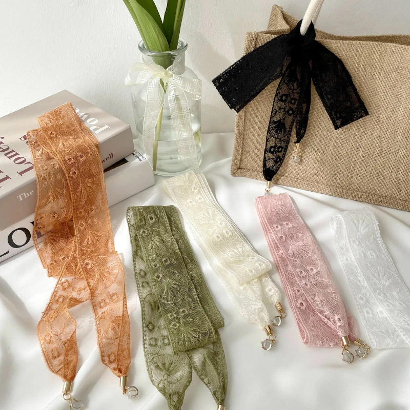 Multi-Functional Scarf Belt Long Thin Narrow Ribbon Bag Strap Bag Accessories Women's Gentle Daisy Lace Pendant Hair Band