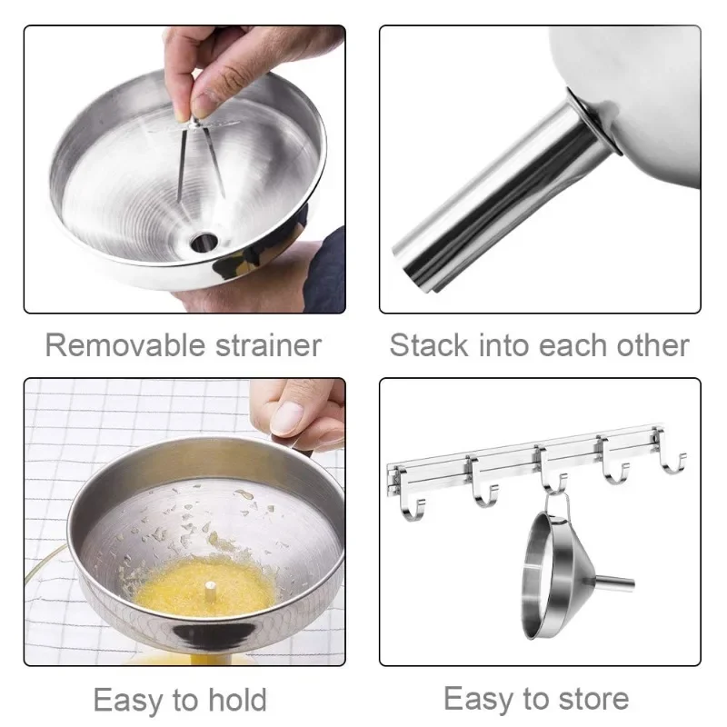 Stainless Steel Strainer Wine Lifting Spoon Funnel Pouring Wide Mouth Funnel with Detachable Filter Oil Kitchen Portable Gadgets