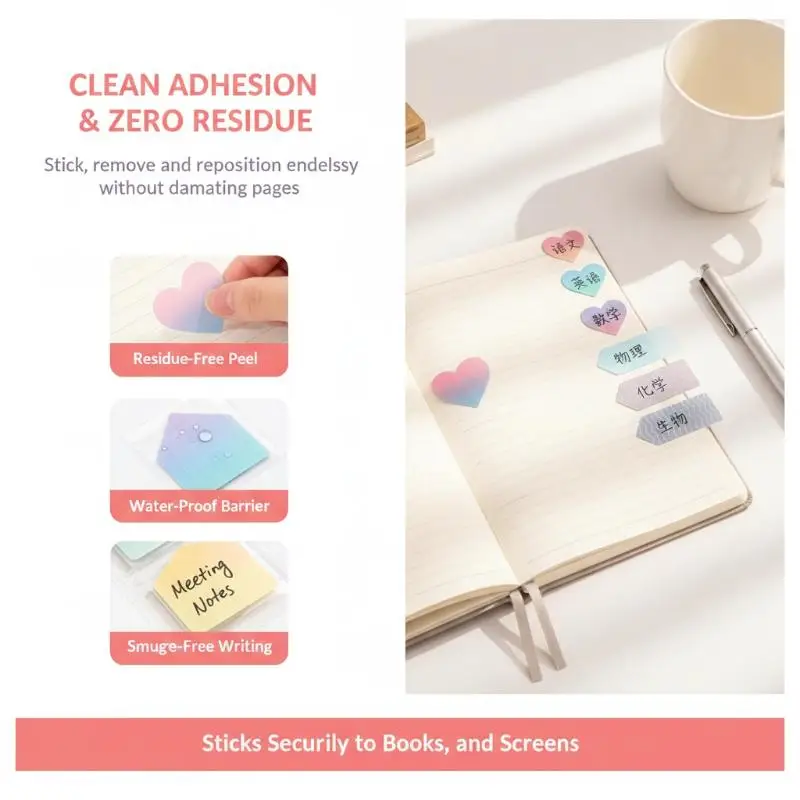 Matte Planner Bookmark Stickers 90 Sheets Self Adhesive Marker Tabs Non-slip Stationery for Office Document Classification Use