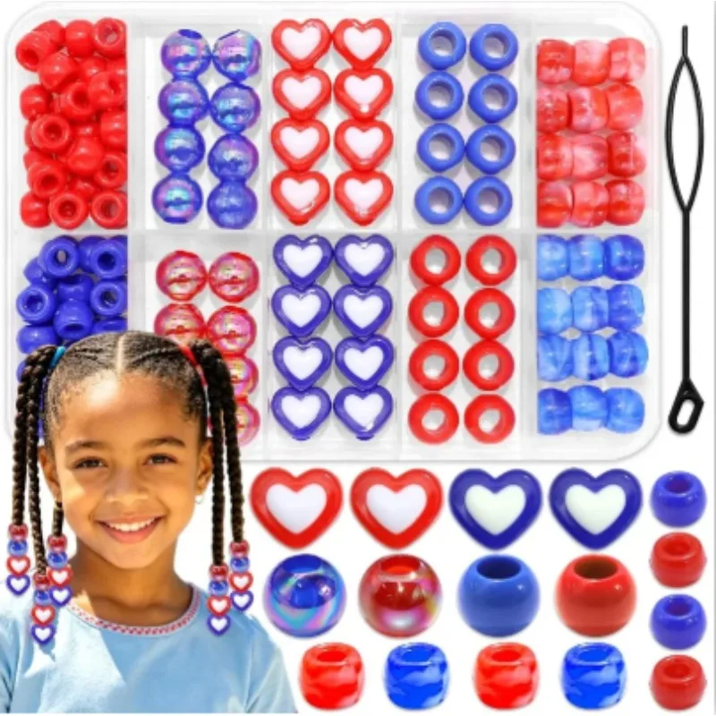 108PCS Heart & Love Letter Hair Beads Kit – Acrylic Pony Beads with X & Iridescent Shapes for Kids Box Braids Decor