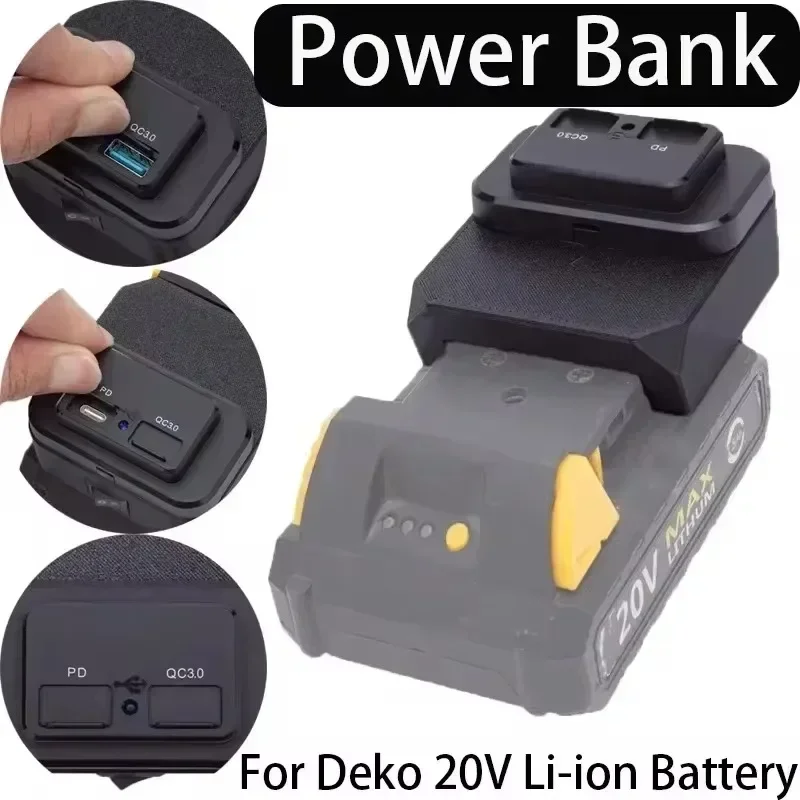 For DEKO 20V Li-ion Battery Adapter Power Bank Mobile Phone Tablet Uses USB And Type-C Interface Fast Charging Power Interface