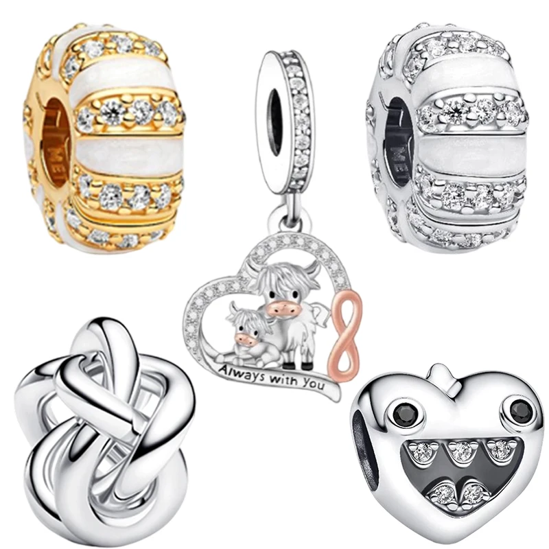 Nuevas piedras chapadas en oro y Clip esmaltado, cuentas con nudo de corazón infinito, compatibles con Pulsera Original, regalos de joyería DIY para mujer