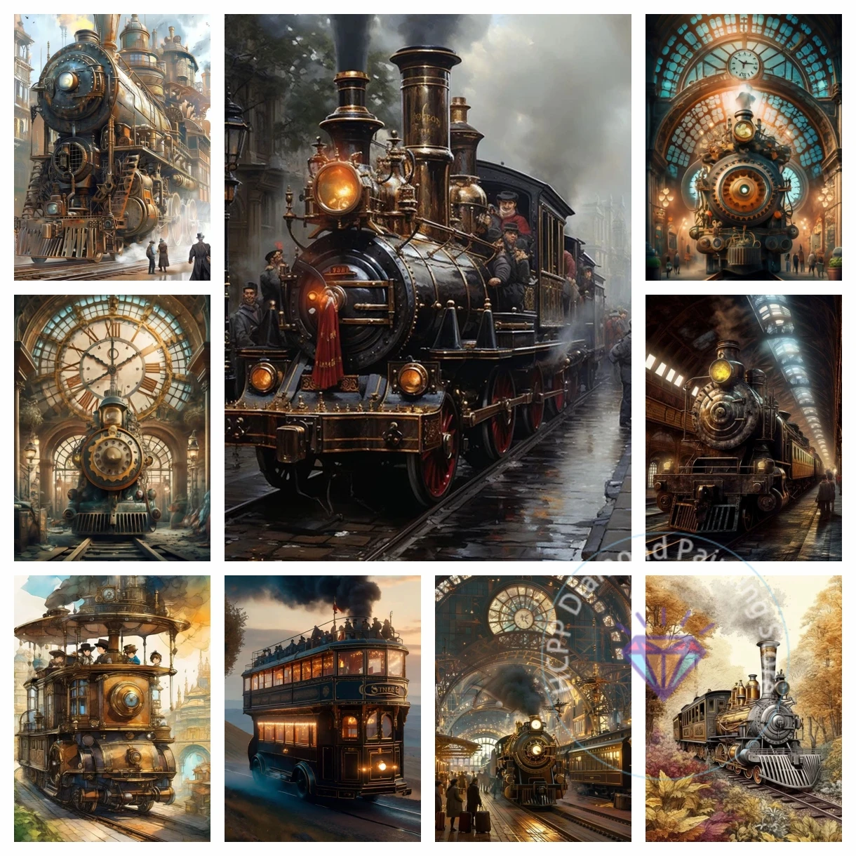 Kit de dibujo de diamantes de tren Steampunk, bordado de diamantes 5D DIY, arte Industrial Punk hecho a mano, regalo exquisito para adultos, decoración del hogar