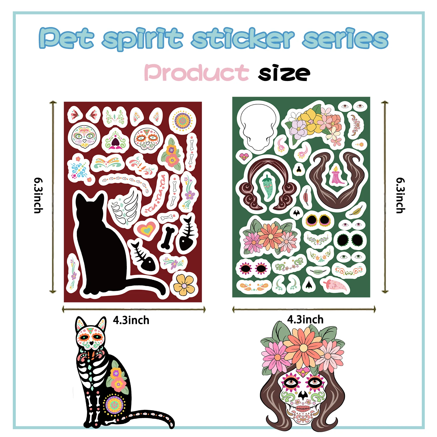 8/16/24 pçs méxico dia dos mortos adesivo bonito decoração colagem graffiti diy manual caso de telefone portátil adesivos à prova dwaterproof água