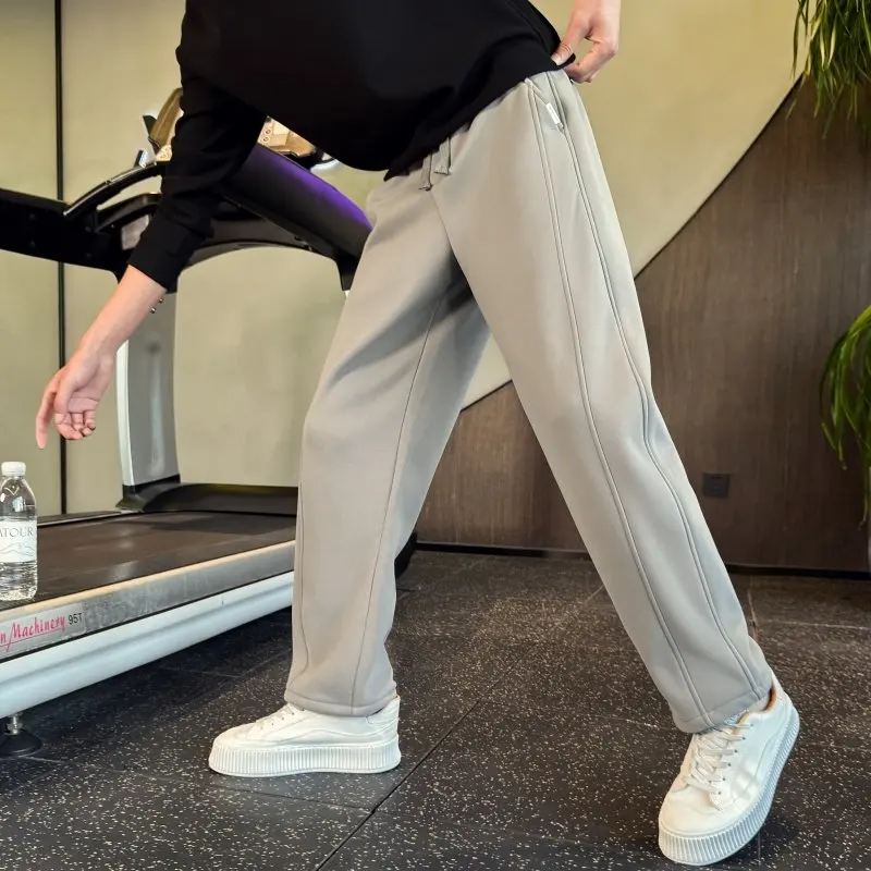 

Men's Fashionable Winter Fleece Lined Casual Pants Loose All-Match Sporty Straight Leg Polyester Cotton Blend Elastic Waist