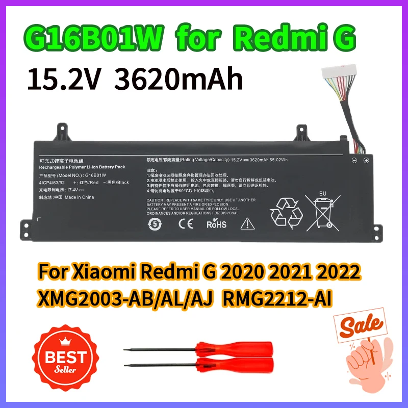 G16B01W Laptop Battery for Xiaomi Redmi G 2020 2021 2022 Gaming Notebook 15.2V 3620mAh SZTWDone Replacement Li-Polymer Cells