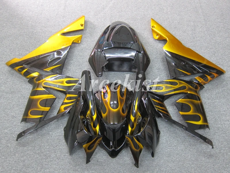 4Gifts New ABS Whole Motorcycle Fairings Kit Fit For Kawasaki ZX-10R 2004 2005 ZX10R 04 05 Bodywork Set Cool Golden Flame