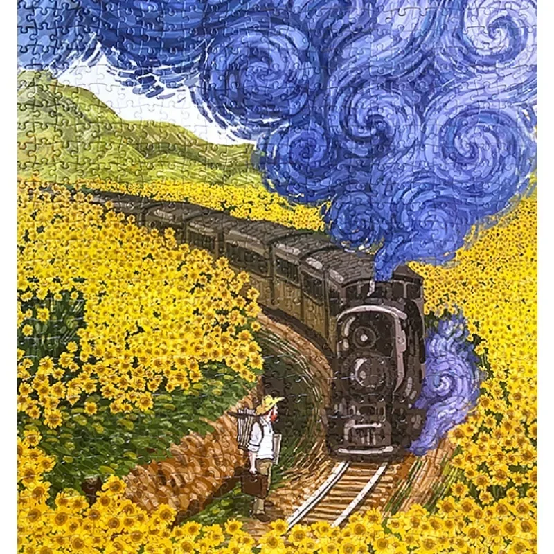 Adult Jigsaw Puzzle 1000PCS Vincent Van Gogh 70*50cm Train Sunflowers Stress Relief Entertainment Toys Paper Puzzles Christmas