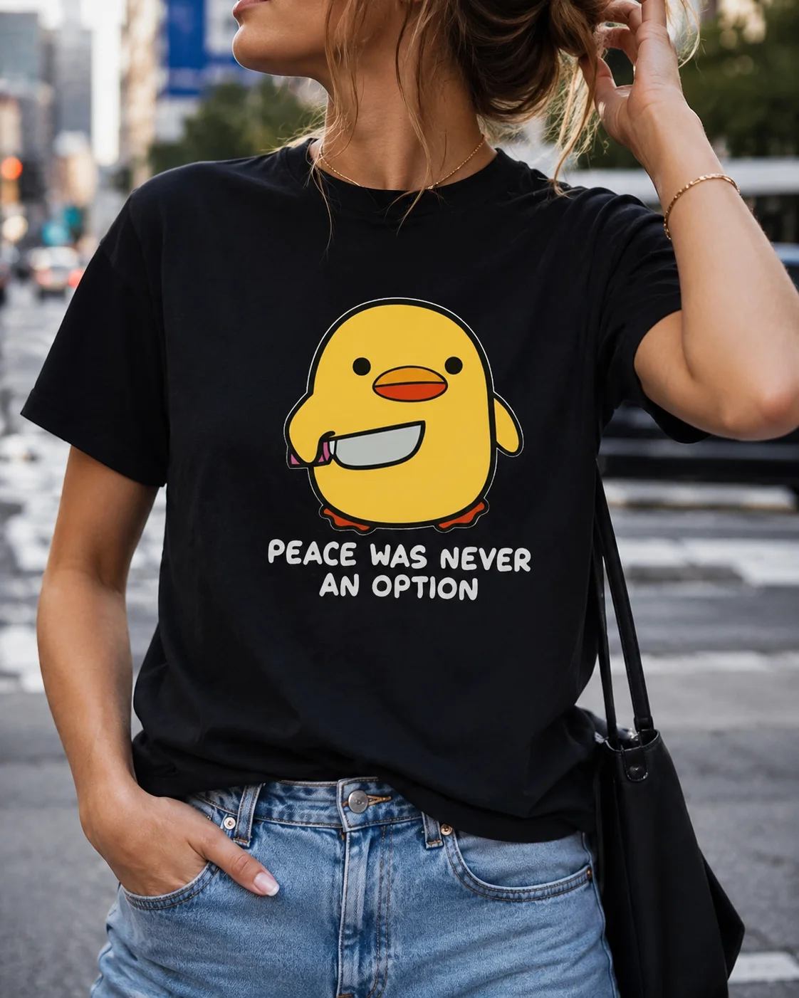 Peace Was Never An Option Cute Animal Tshirt Funny Goose Graphic T Shirts Fashion Harajuku Kawaii T-shirt Women's Y2K Clothing