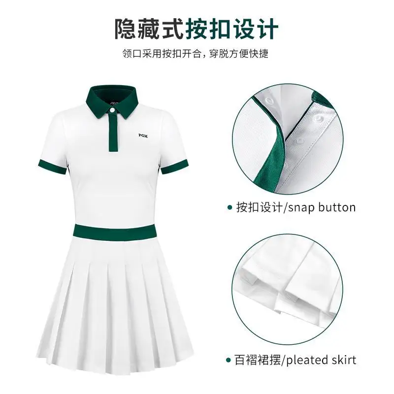 PGM Golf Women\'s Dress Set Summer Slim Fit Skirt Sports Girl Pleated Skirt With Anti-light Shorts Breathable Versatile 2023 New