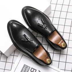 2024 Tassel Gentleman Dress Shoes Men Brogues Oxford Shoes High Slip-On Formal Shoes Classic Men's Business Leather Shoes Casual