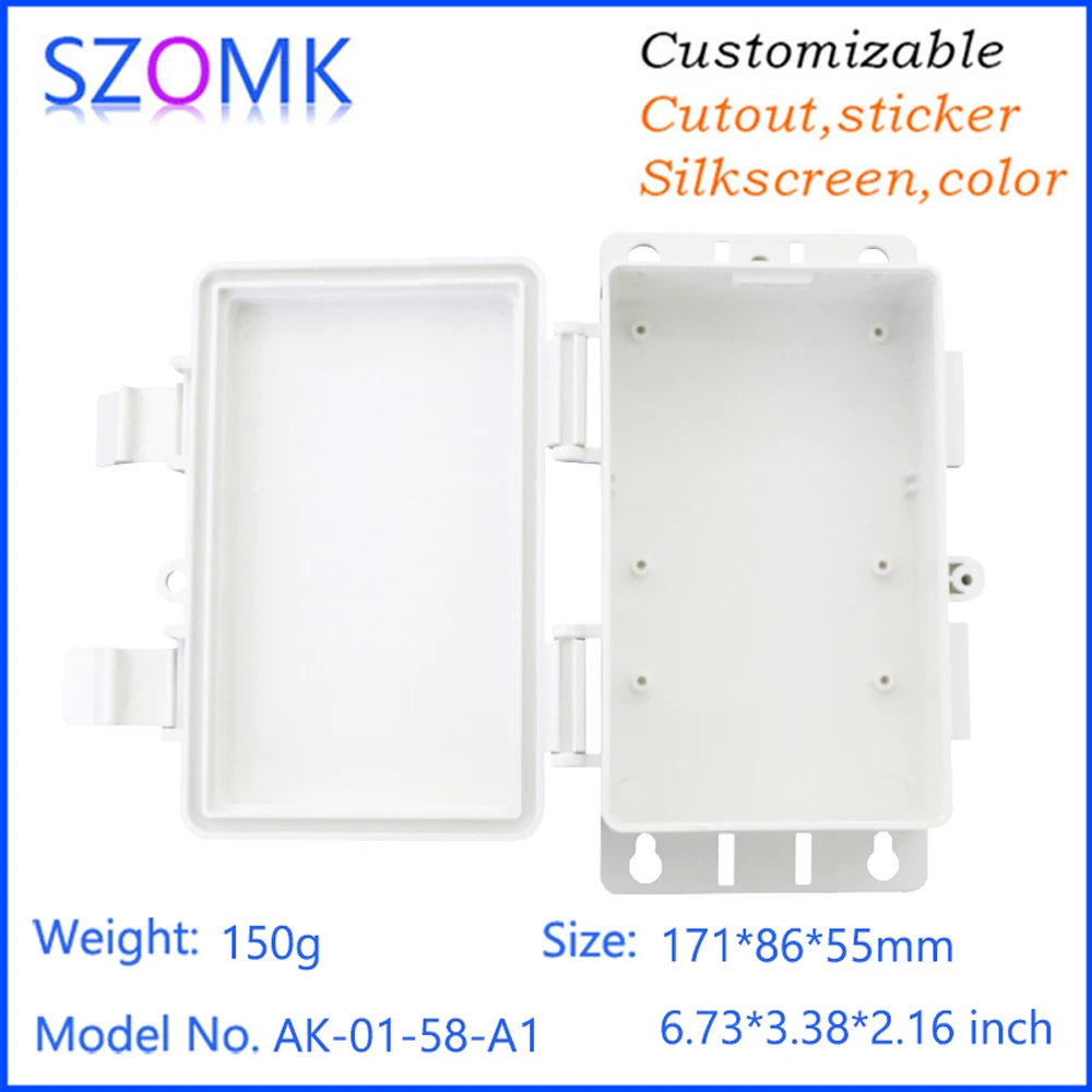SZOMK AK-01-58 131*82*45mm Custom Ip66 Waterproof Plastic Abs Hinged-Cover Enclosure Case