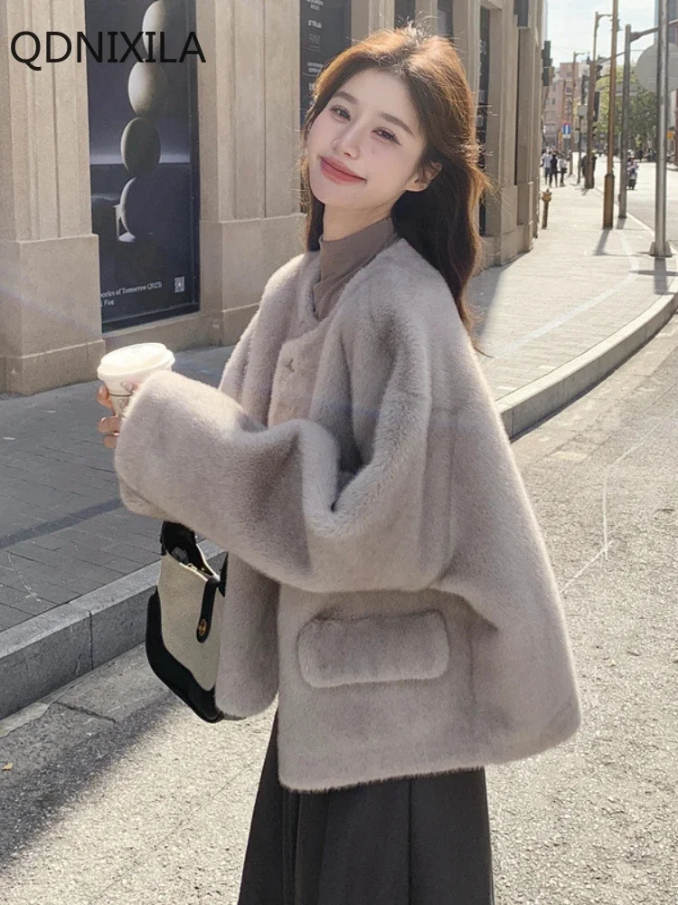 Women's Imitation Lamb Wool Faux Fur Coat, Thick Outerwear, Small Fragrant Style, Winter Coats, New, 2024