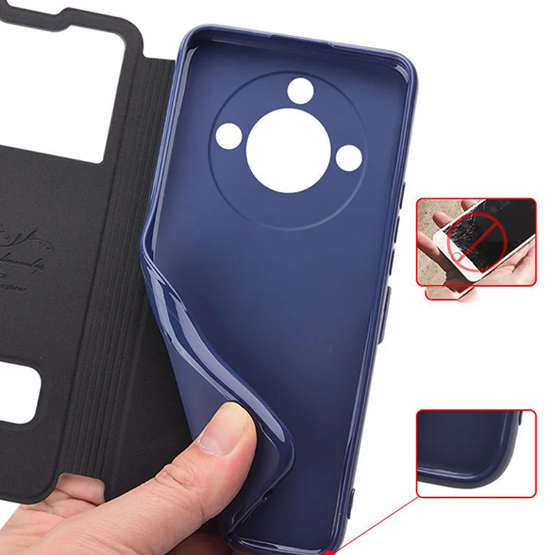 Per Honor 200 Smart 5G Custodia per telefono Custodia in pelle PU di lusso per Cover Honor 200Smart Finestra a risposta rapida Capa Honor200 Smart