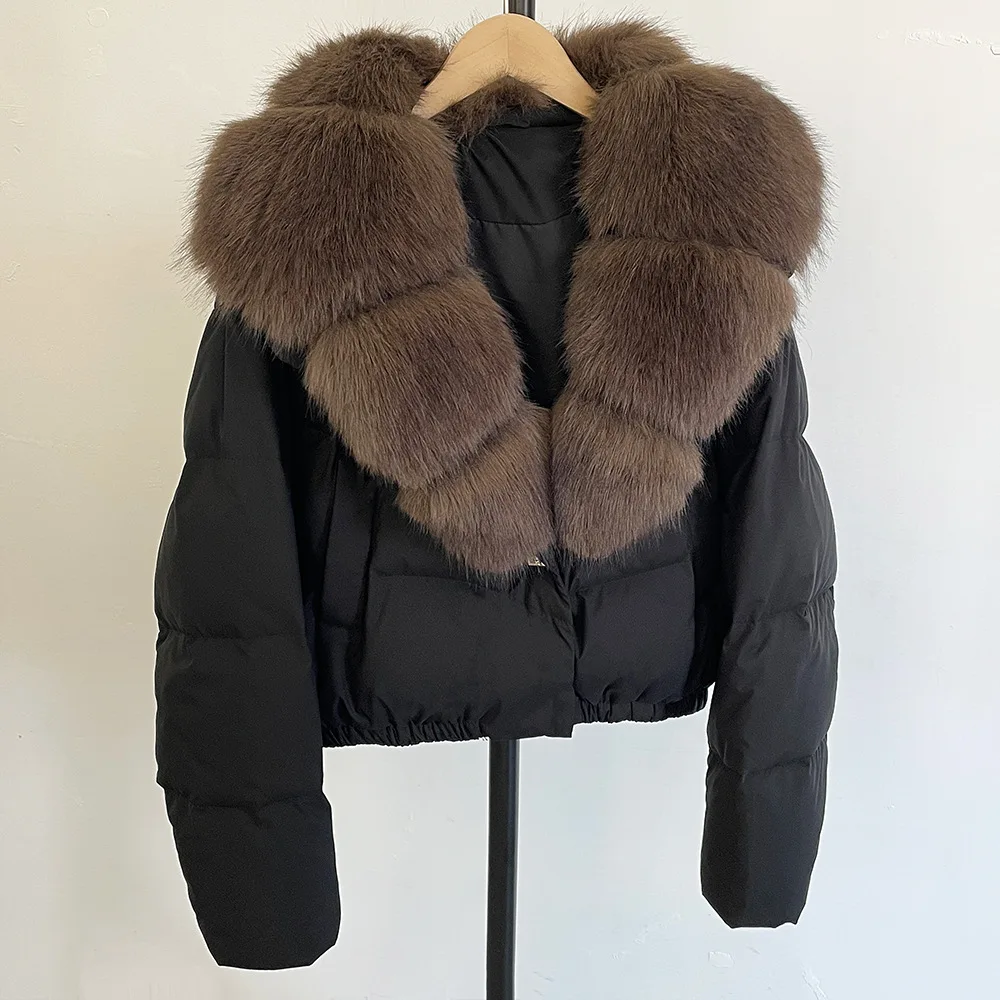 Faux Fur Collar Puffer Jacket Fashion Fake Fur Women Fur Coat Eco-friendly Winter Short White Duck Down Jacket Warm Clothing