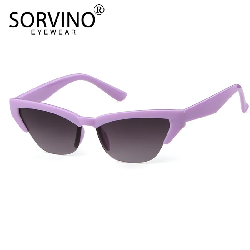 SORVINO Retro Cat Eye Sunglasses Women Rimless Half Frame Titanium Small Black 90s Luxury Designer Sun Glasses Shades UV400