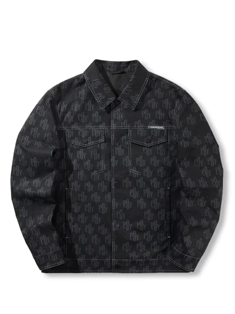 

Power Young Men's Jaet 2025 Spring Autumn New Sle Printed Workwear Long Sve Stand Fit Youth Faion Casual Coat