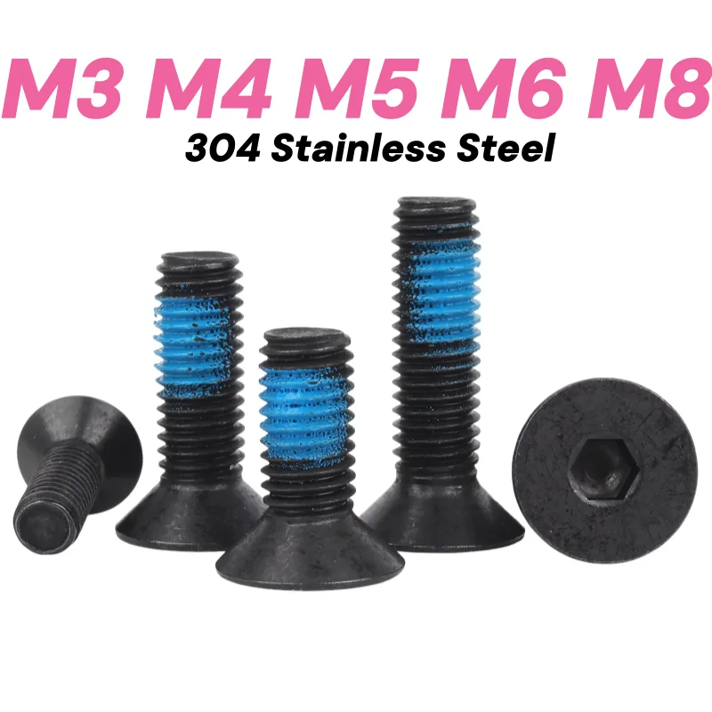 M3 M4 M5 M6 M8 Black 304 Stainless Steel Hexagon Socket Flat Countersunk Head Machine Screw Bolt Glue Dispensing Bolts