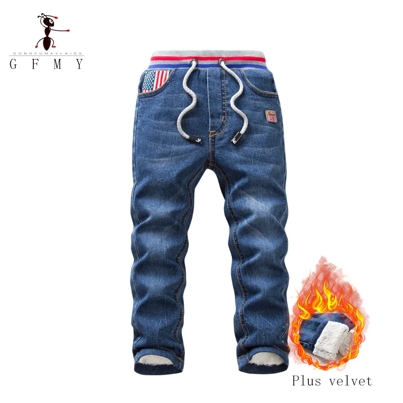 

GFMY Brand 2024 Leisure Winter White Plus Velvet Boys Handsome Jeans 3-10 Years Keep warm Straight type Children's Pants 1803