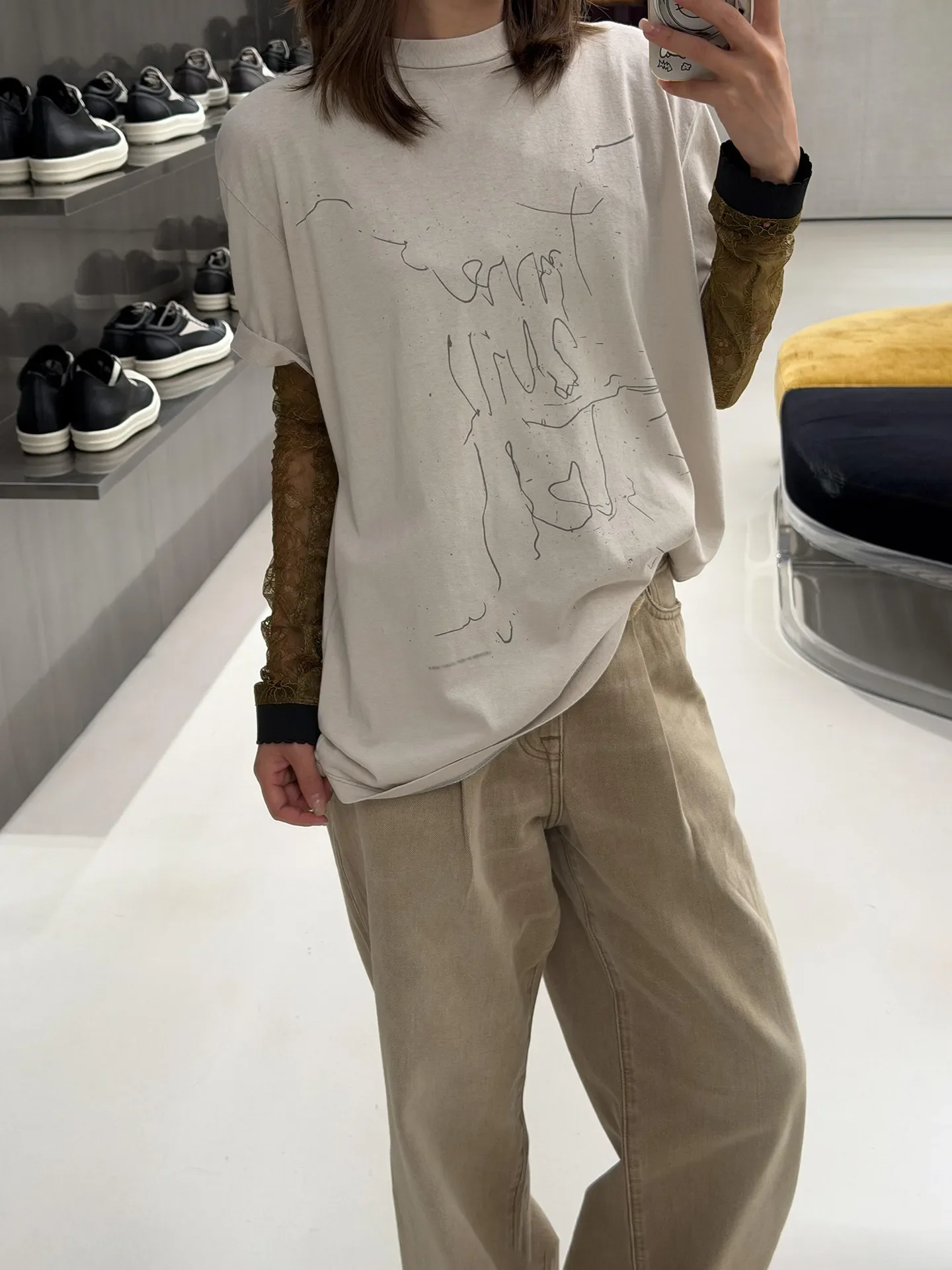OL style hand-painted graffiti casual old ink dot digital printing round neck BOX T-SHIRT
