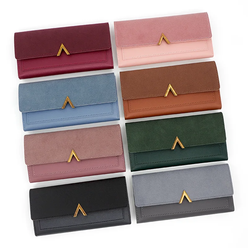 Women's Purse Long Frosted Design Multi-card Slot Credit Card ID Card Bag Change Clip Zipper Girl Wallet Pu Billfold