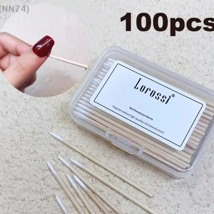 100 Stück/Beutel Nagelpflegestifte aus Holz, doppelseitige Wattestäbchen für Maniküre, Nagellackentferner, Korrekturwerkzeuge, Salonbedarf