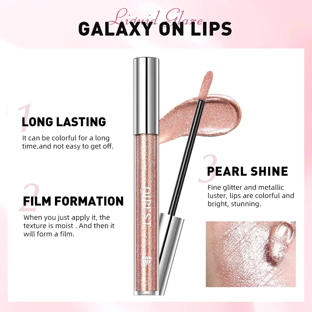 QIBEST shimmer lip gloss beauty girl diamond glitter lip tint waterproof long lasting 6 colori grigio flash liquid lipstick makeup