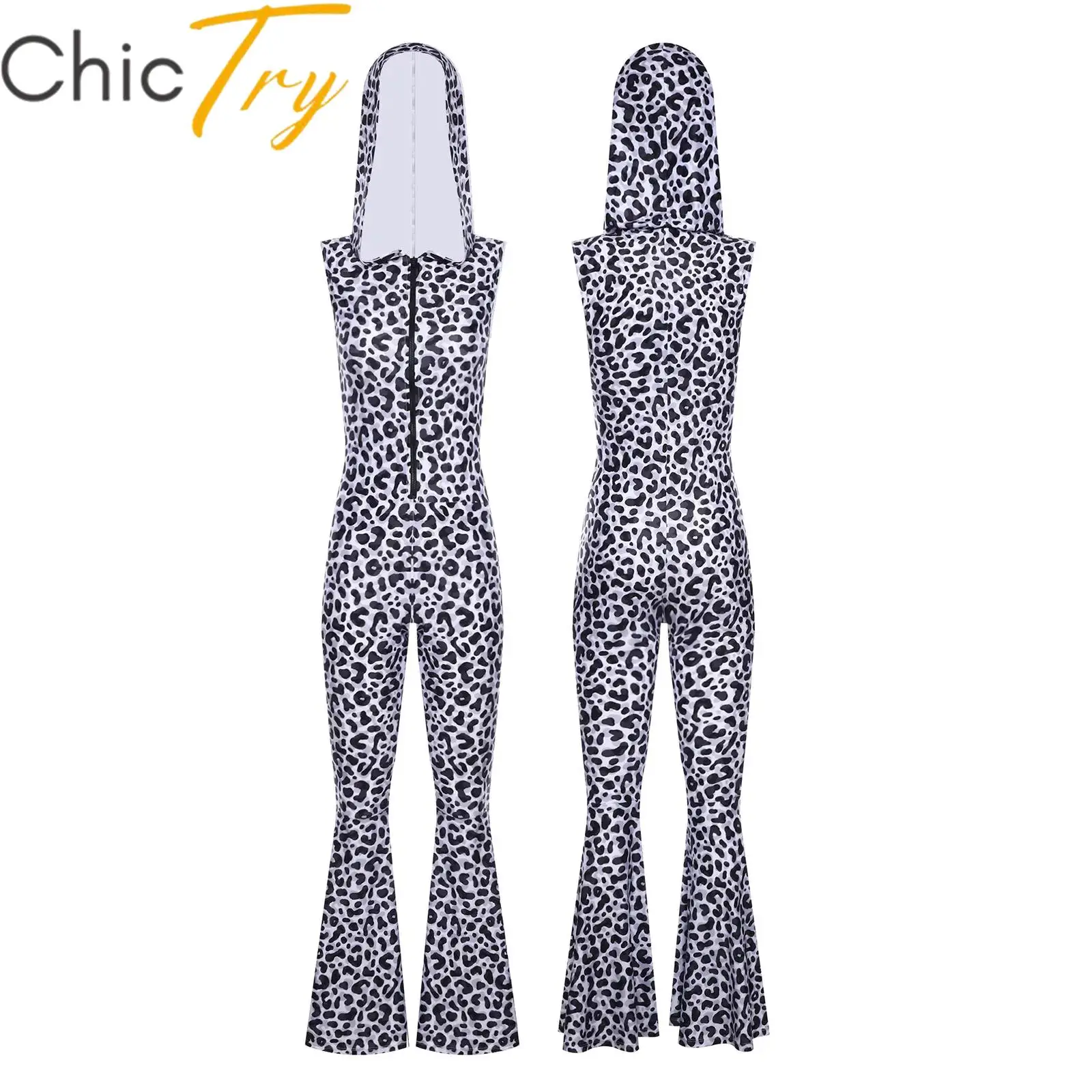 

Women 90s Disco Dance Costume Halloween Cosplay Romper Sleeveless Front Zipper Bell-Bottom Long Pants Jumpsuit Carnival Dress Up