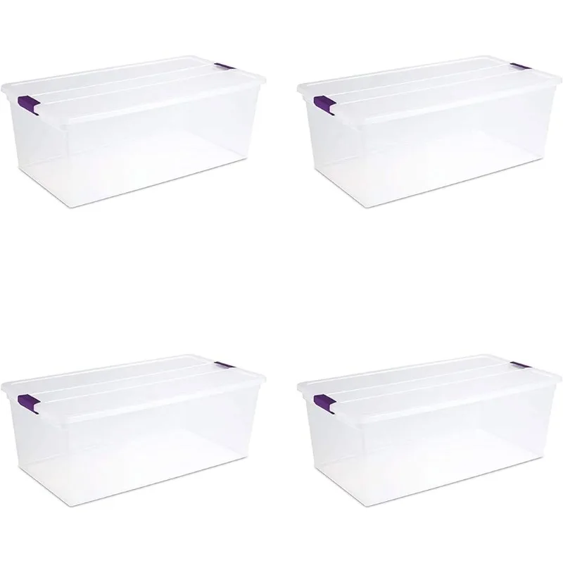 

110 Qt ClearView Latch Storage Box, Stackable Bin with Latching Lid, Plastic Container Organize Clothes in Closet, Clear Base,