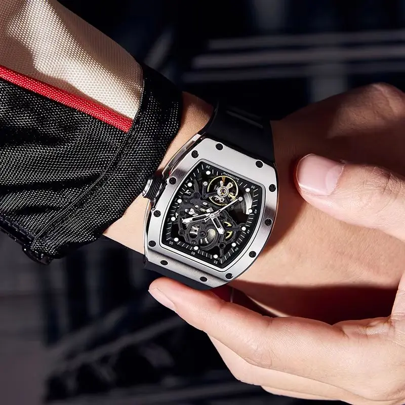 Rest See it Second Automatic Mechanical Skeleton Watch New Design Waterproof Rubber Strap Universe Planet Theme Reloj Hombre