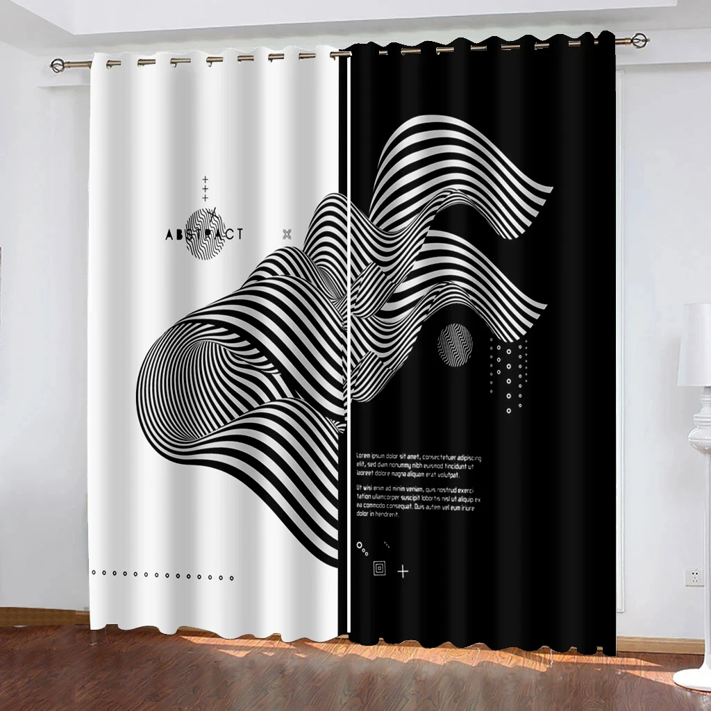 Abstract Vector Geometric Line ArtBlackout Window Curtain for Bedroom Living Room Bathroom Kicthen Door Thick High Shading