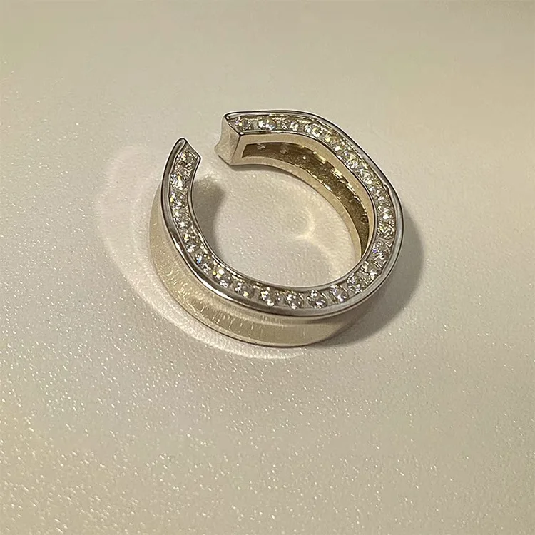 

Irregular Metal Zircon Open Ring for Women High Quality Unique Smooth Geometric Adjustable Finger Ring Temperament Party Jewelry