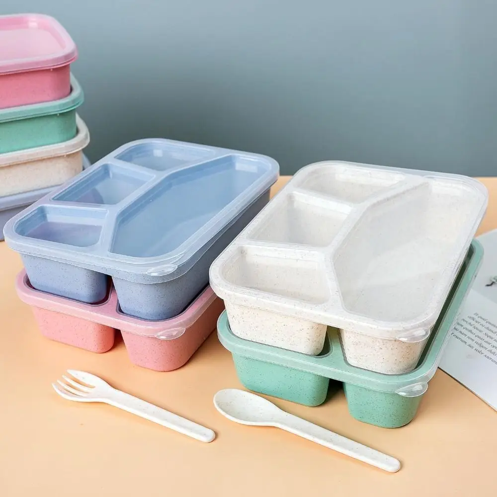4 Compartments Kids Bento Box Reusable Lids Stackable Snack Boxes Lightweight Travel Snack Storage Meal Prep Containers Portable