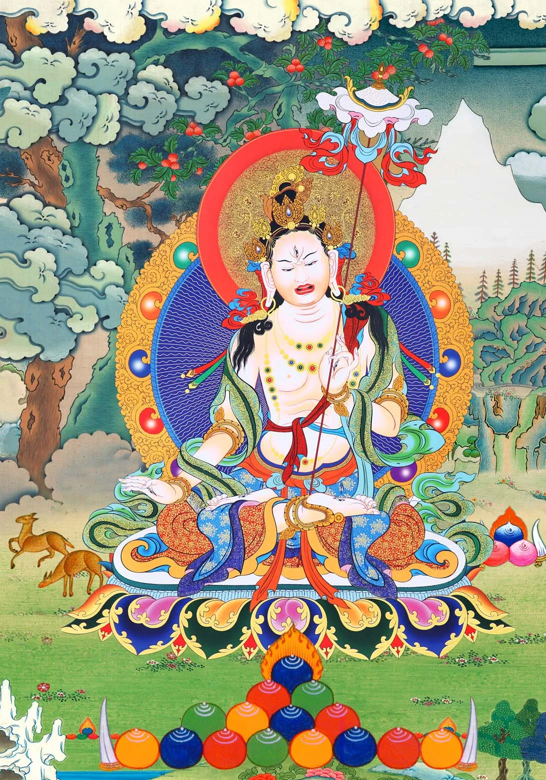 

Usnisa Sitatapatra Thangka - Great White Parasol,Gandhanra Tibetan Buddhist Thangka Art,Giclee Printed and Hand Framed,47" × 32"