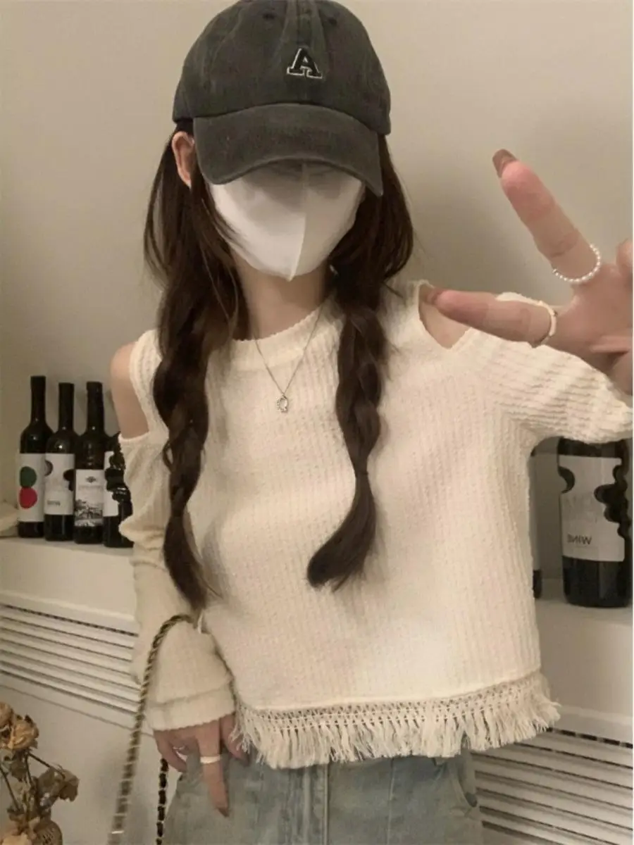 

Корейская трикотажная основа с кисточками ort Sve Long Sve, женский вязаный топ, осеннее новое поступление, базовый слой irt