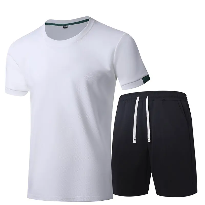 Summer New Fashion Solid Color Breathable Quick Drying Sportsuit Men's Casual Loose Large Size Short Sleeve Shorts Two-Piece Set