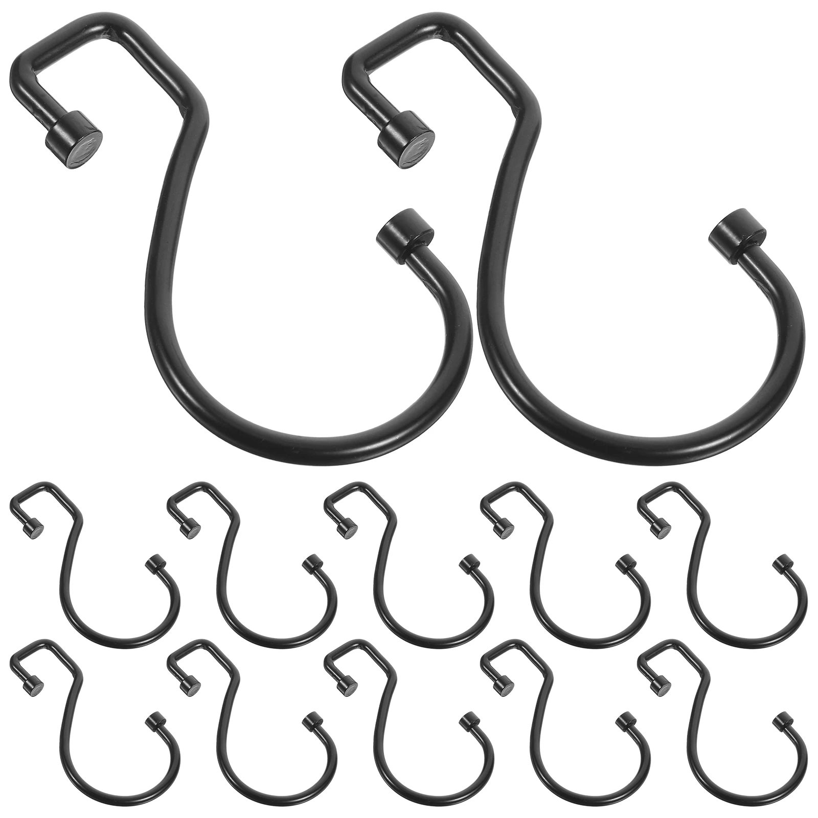 

12 Pcs Black Metal Shower Curtain Hooks Round Cylinder S Shape Hangers for Bathroom Towel Drapes Holdbacks Tiebacks