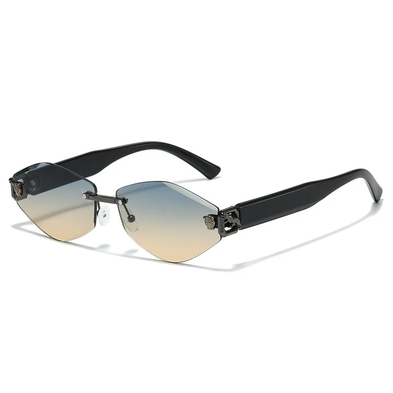 Fashion Wooden Texture Frameless Sunglasses Women Men Rhombus Luxury Designer Cheetah UV400 Sun Shades Indoor Street Eyewear