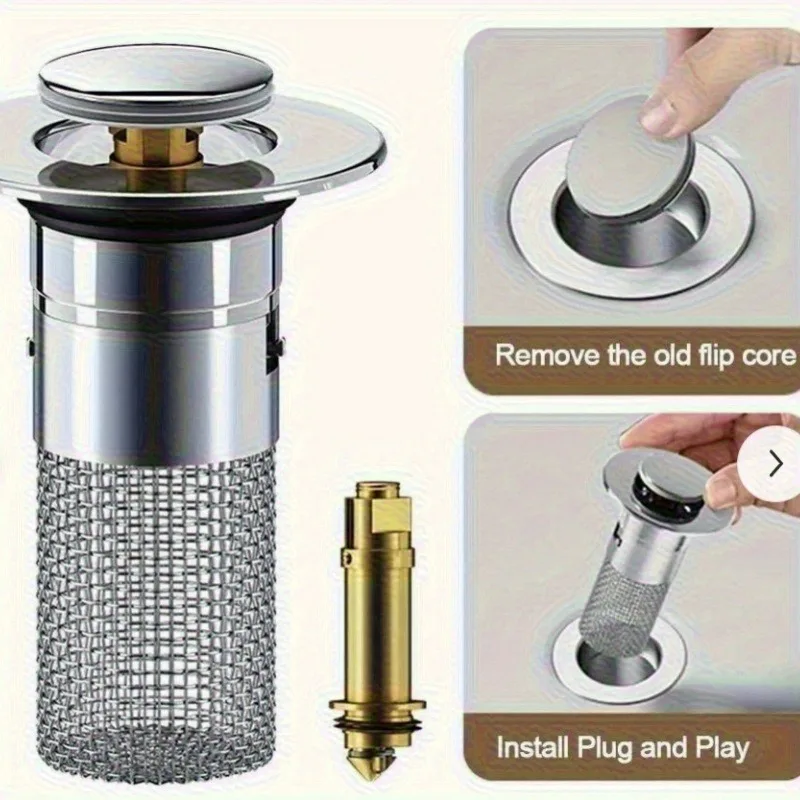 2PCS Stainless Steel Floor Drain Filter Washbasin PlugAnti Odour Pop-up CoreBasin PlugHair CatcherShower Sink Filter For Kitchen