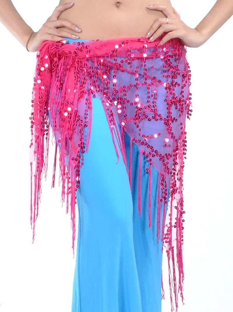 Women Belly Dance Accessories Belts Mesh Sequin Tassels Triangular Shawl Dancing Clothing Waist Chain Mermaid Buttocks Scarf