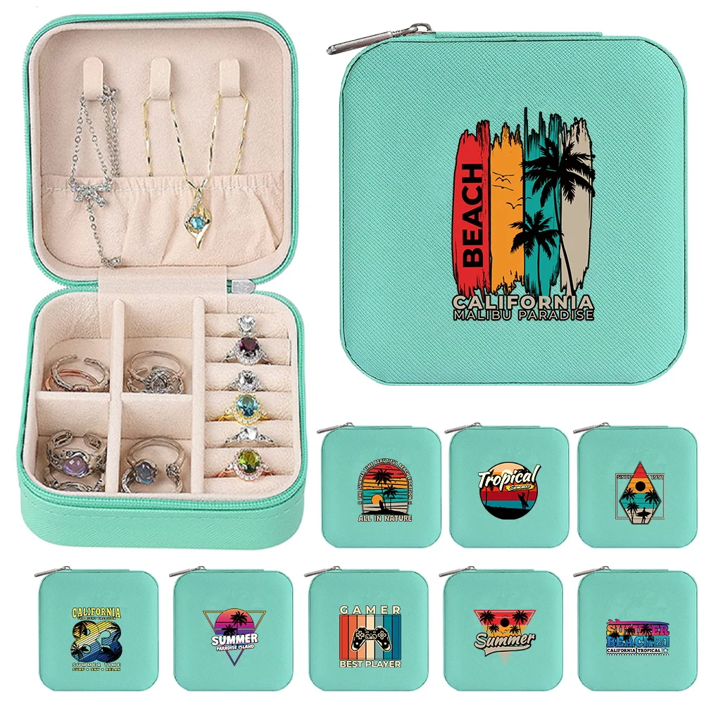 Portable Jewelry Storage Box Travel Necklace Ring Storage Box New Zippered Women's Jewelry Organizer Case Holiday Pattern Series