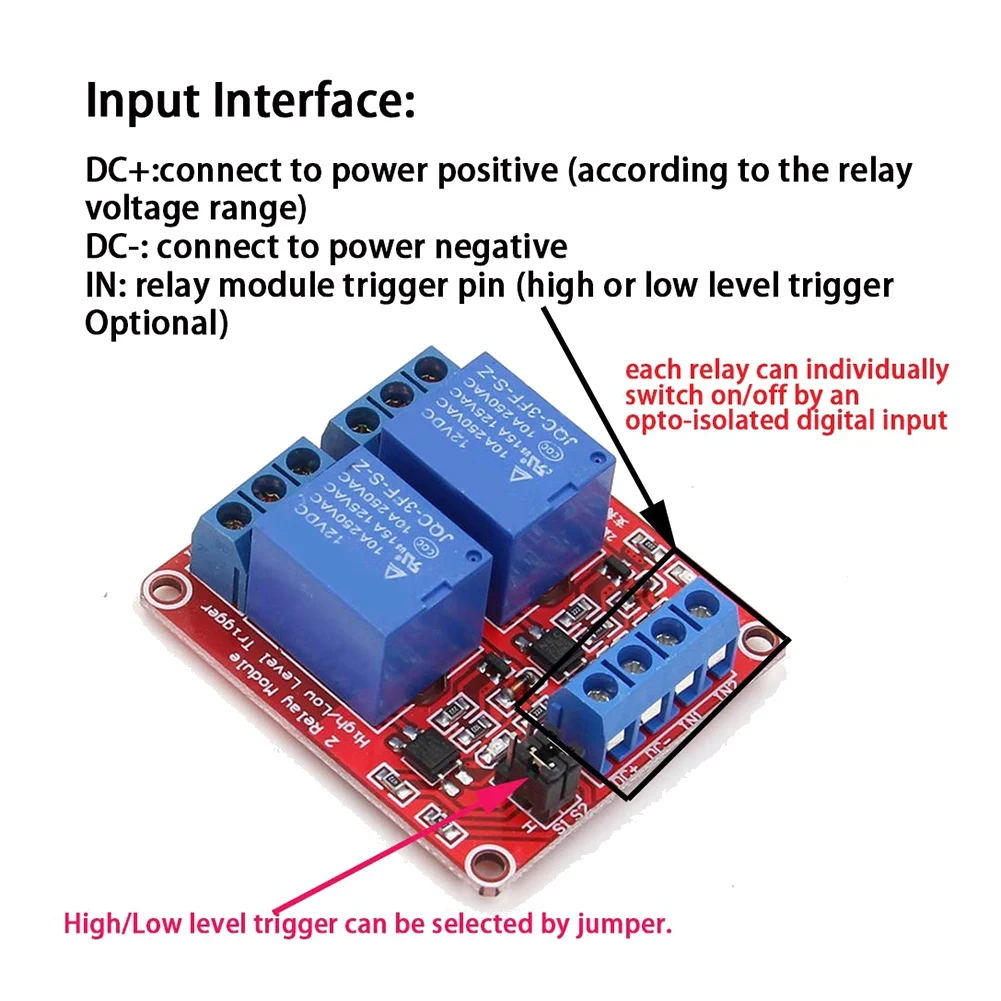 5PCS 2 Channel 12V Relay Module with Optocoupler High or Low Level Trigger Expansion Board for Raspberry Pi Arduino