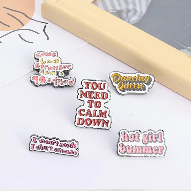 Enamel Pins The Power of Words Brooch Bag Clothes Lapel Badge Cartoon Jewelry Gift for Kids Friends Fun Slogan Banner