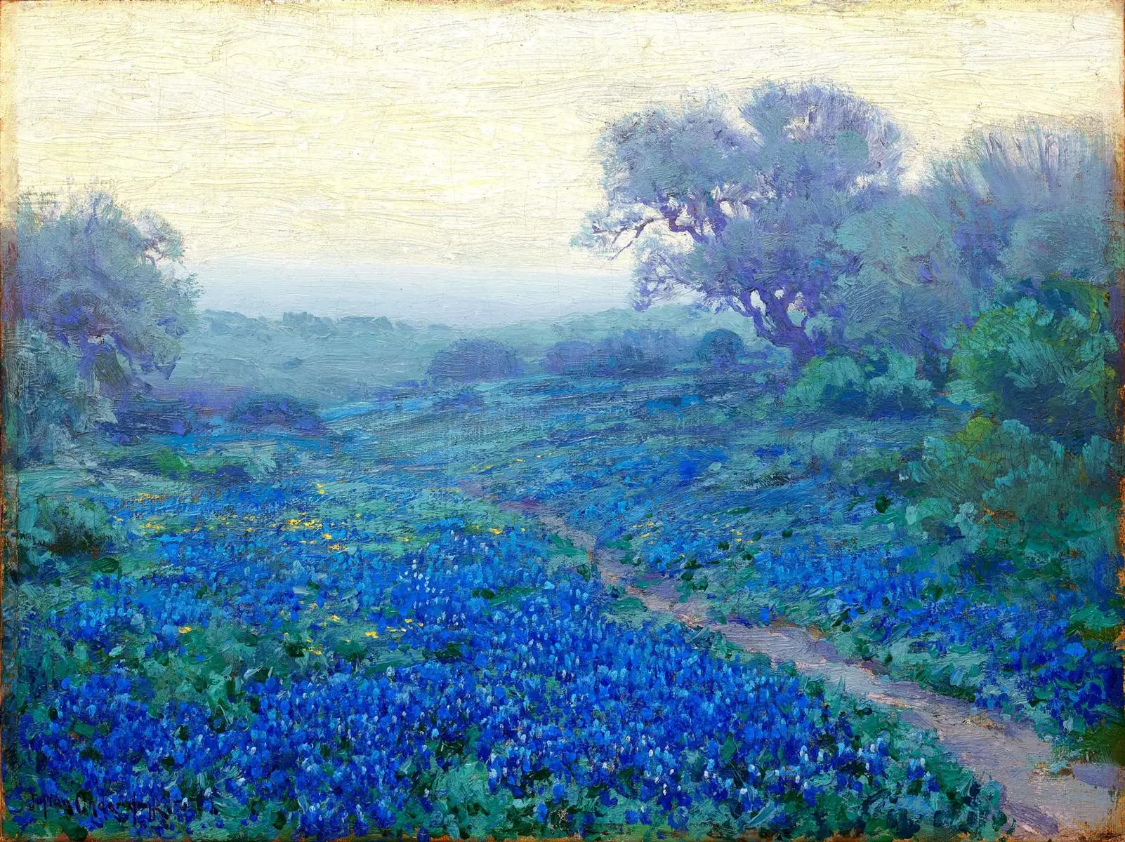 

100% Handmade Famous Oil Painting Reproduction on Linen Canvas,Bluebonnets at Sunrise 1917 by Robert Julian Onderdonk