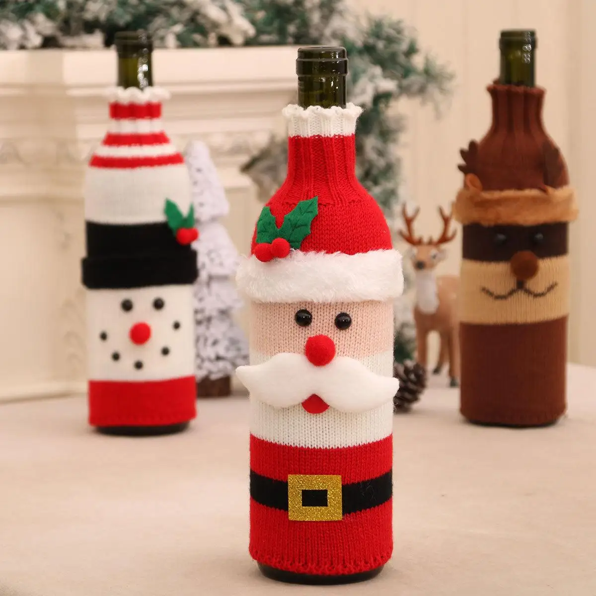 New Christmas Wine Bottle Covers Cartoon Santa Snowman Series Bottle Protector Cover Cute Festive Home Decoration Supplies