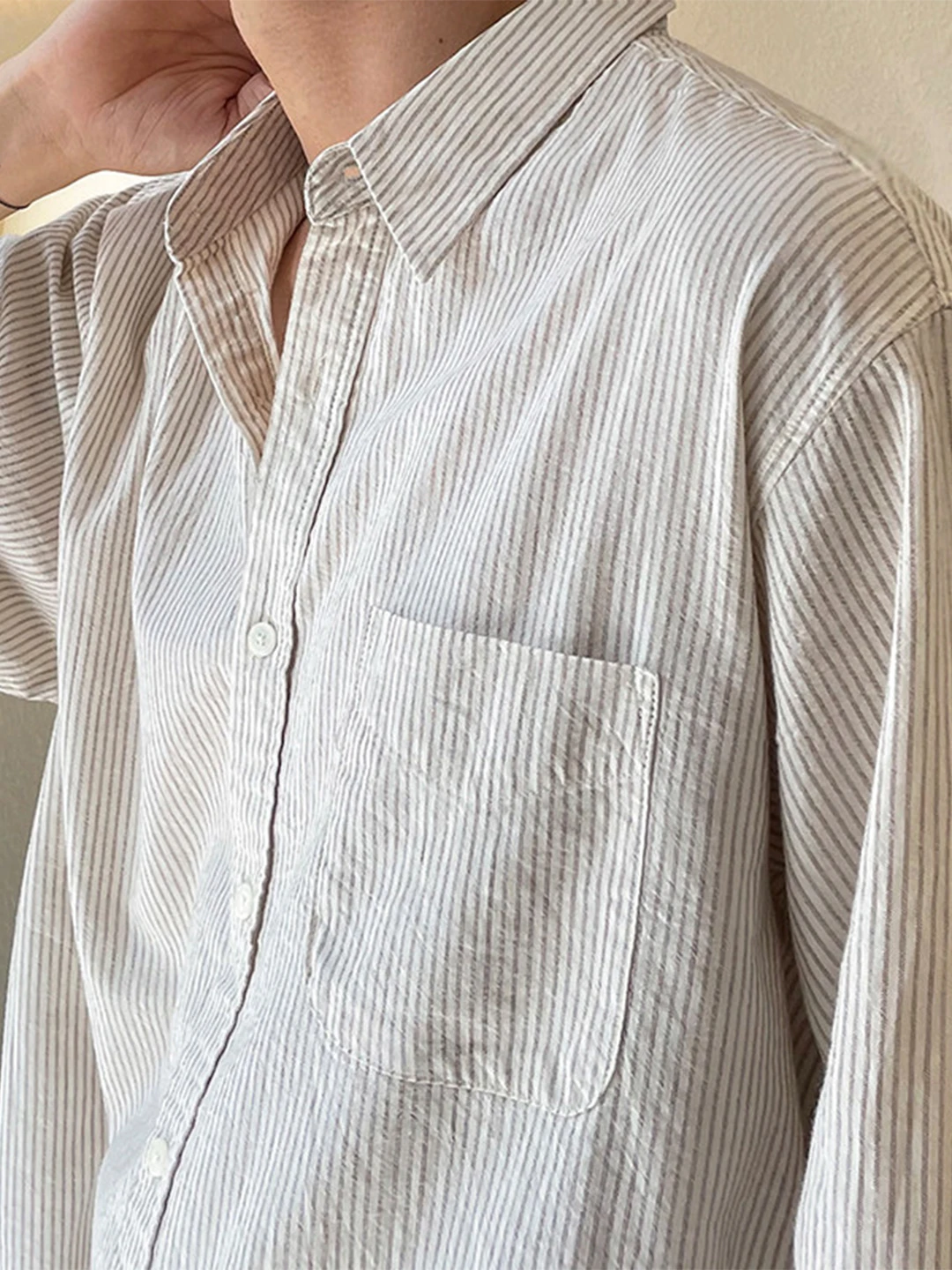 

Мужская рубашка с длинным рукавом в полоску, повседневная, не требующая глажки, в корейском стиле, весна-осень, свободный крой, дышащая, комфортная