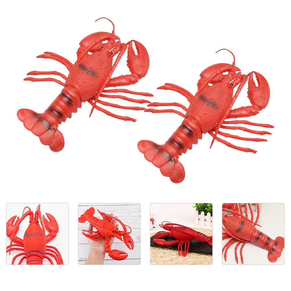 2pcs Fake Lobster Lifelike Rubber Marine Creature For Kids Educational Plaything Squeezing Sea Animal Figures Handheld