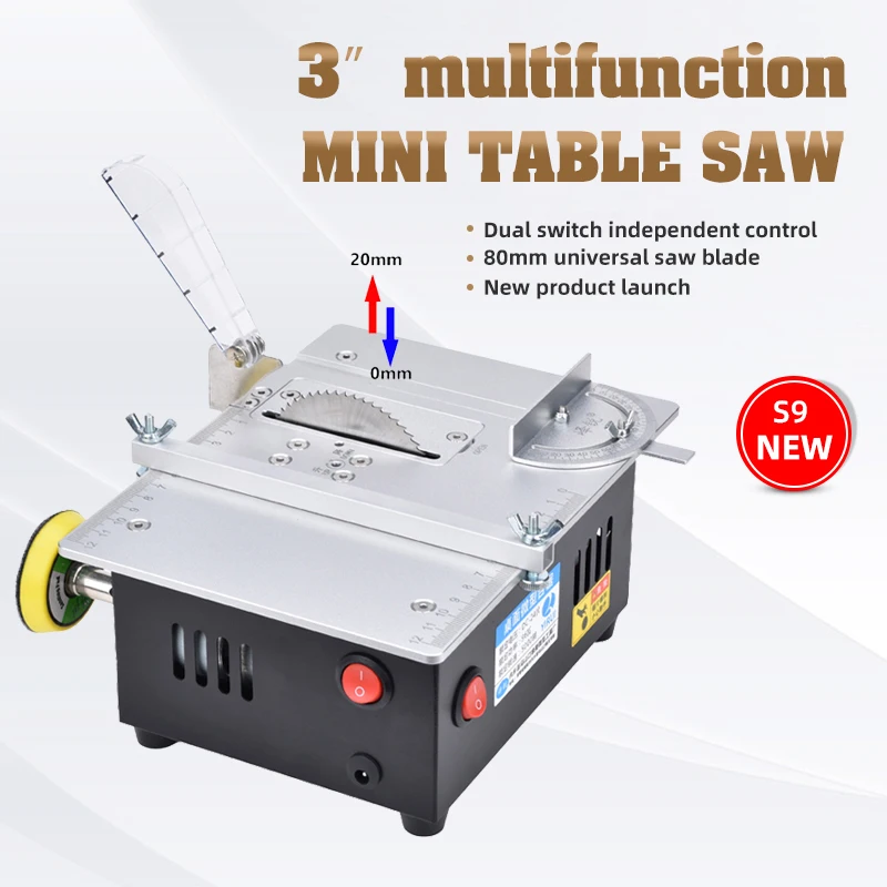 

3″multifunction Mini Table Saw,double Switch Woodworking DIY Benchtop Mini Cutting Machine, Miniature Saws with Sanding Function