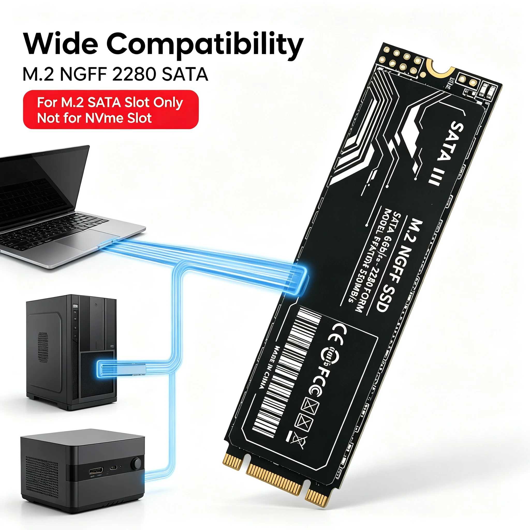 M.2 2280 NGFF SATA III SSD B+M Key 128GB 256GB 512GB 1TB 2TB Solid State Drive Low Heat For Laptop All-in-One PC NOT NVMe view 5